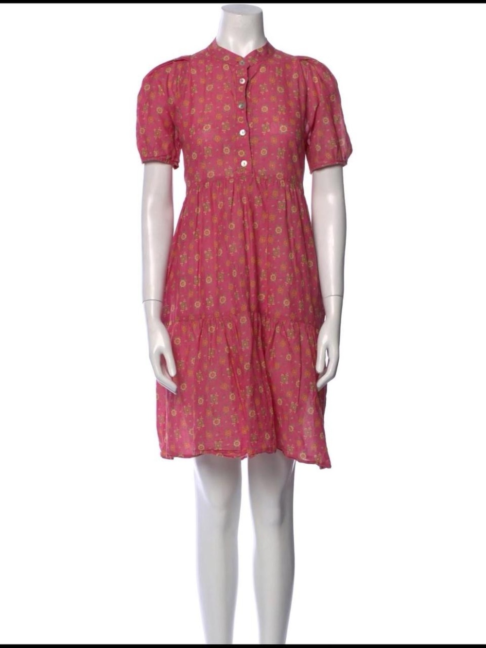Pink Floral Tiered Button-Front Summer Dress